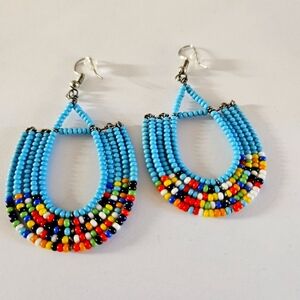 Light blue dangly African beaded earrings
